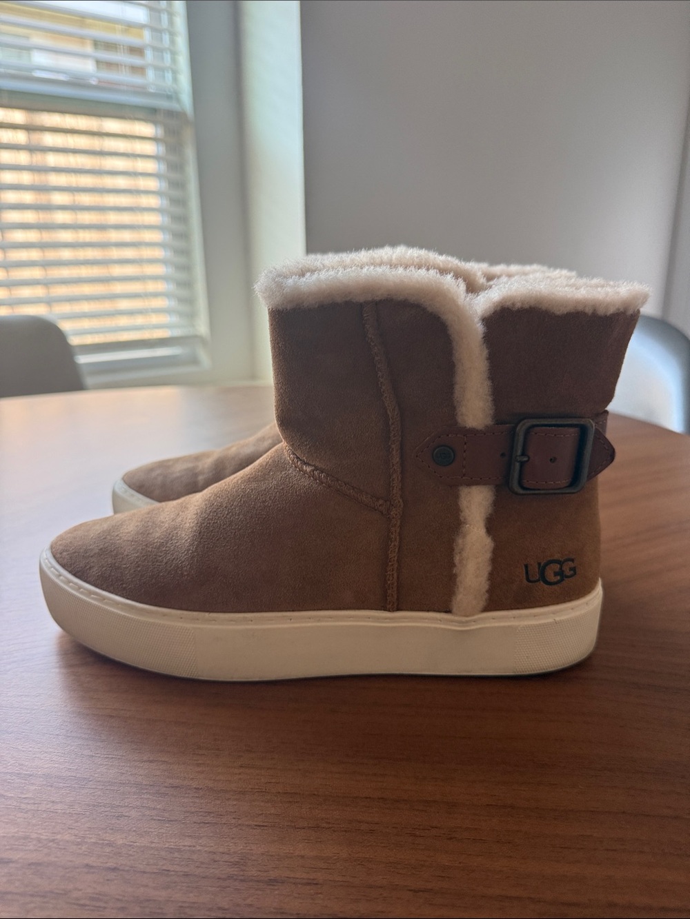 UGG Chestnut Suede Shearling-Trim Platform Booties